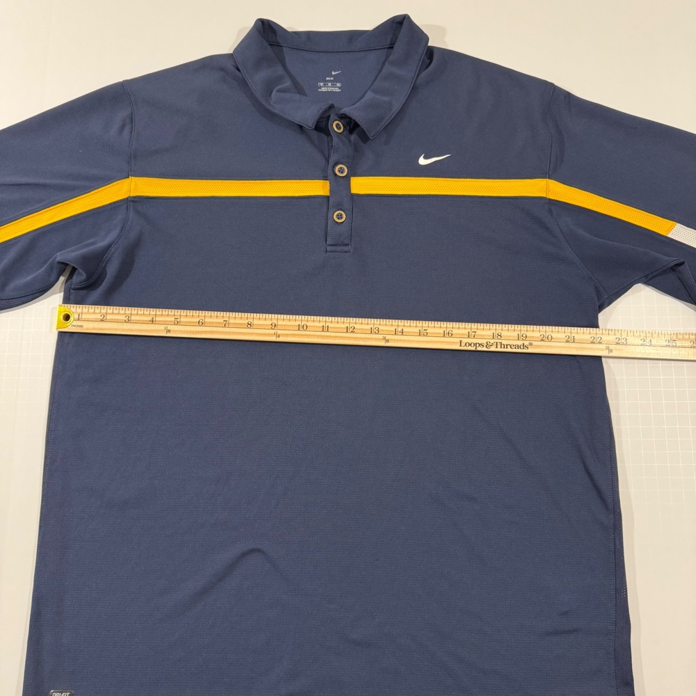 Nike Polo Shirt Mens XL Navy Blue Yellow Stripe Dri-FIT Golf Tennis Short Sleeve - Picture 3 of 7